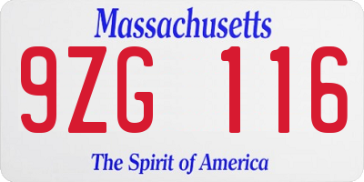 MA license plate 9ZG116