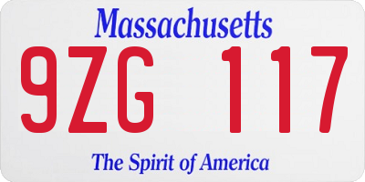 MA license plate 9ZG117