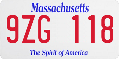 MA license plate 9ZG118