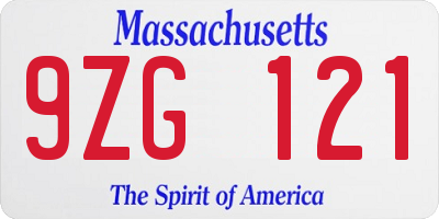 MA license plate 9ZG121