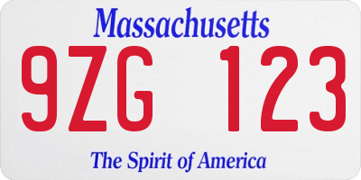 MA license plate 9ZG123