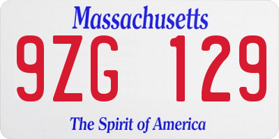 MA license plate 9ZG129