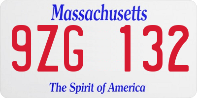 MA license plate 9ZG132