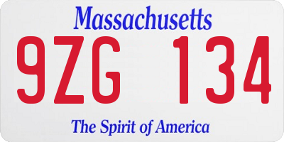 MA license plate 9ZG134