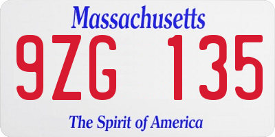 MA license plate 9ZG135