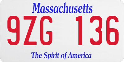 MA license plate 9ZG136