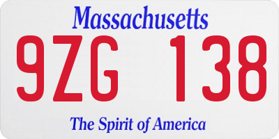 MA license plate 9ZG138