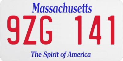 MA license plate 9ZG141