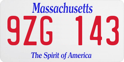 MA license plate 9ZG143