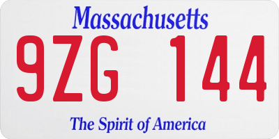 MA license plate 9ZG144