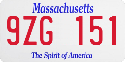 MA license plate 9ZG151