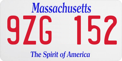 MA license plate 9ZG152