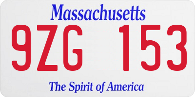 MA license plate 9ZG153