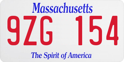 MA license plate 9ZG154