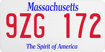 MA license plate 9ZG172