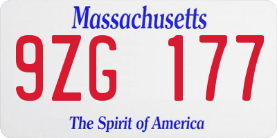 MA license plate 9ZG177