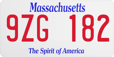 MA license plate 9ZG182