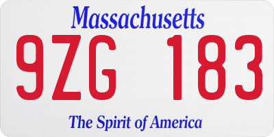 MA license plate 9ZG183