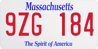 MA license plate 9ZG184
