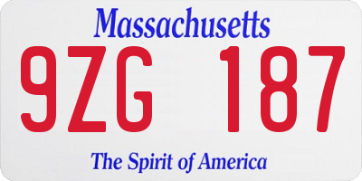 MA license plate 9ZG187