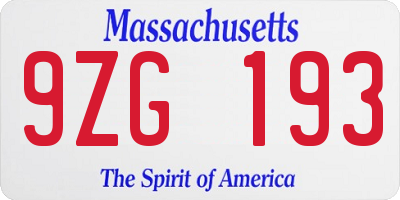 MA license plate 9ZG193