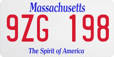 MA license plate 9ZG198