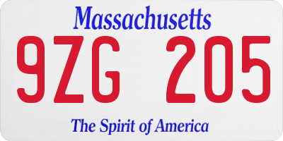 MA license plate 9ZG205