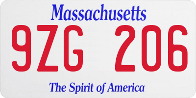 MA license plate 9ZG206