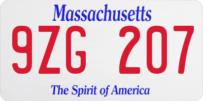 MA license plate 9ZG207