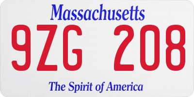 MA license plate 9ZG208
