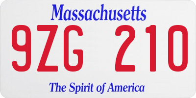 MA license plate 9ZG210