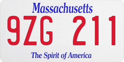 MA license plate 9ZG211