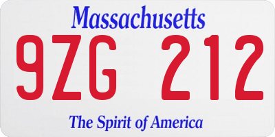 MA license plate 9ZG212