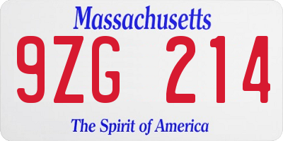 MA license plate 9ZG214