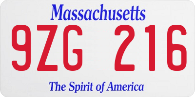 MA license plate 9ZG216