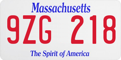 MA license plate 9ZG218