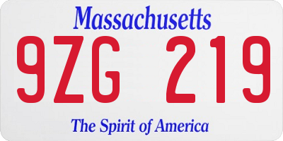 MA license plate 9ZG219