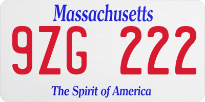 MA license plate 9ZG222