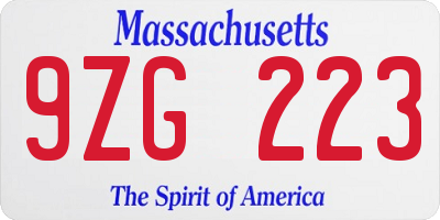 MA license plate 9ZG223