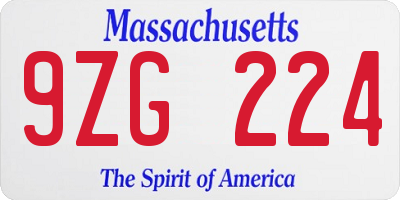 MA license plate 9ZG224