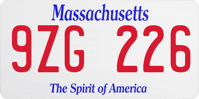 MA license plate 9ZG226