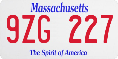 MA license plate 9ZG227