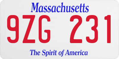 MA license plate 9ZG231