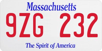 MA license plate 9ZG232