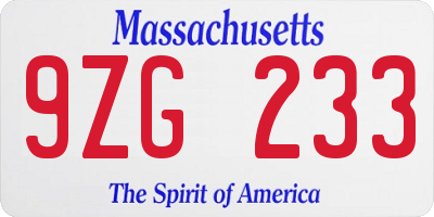 MA license plate 9ZG233