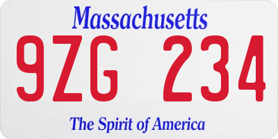 MA license plate 9ZG234