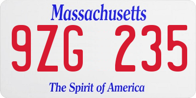MA license plate 9ZG235