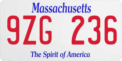 MA license plate 9ZG236