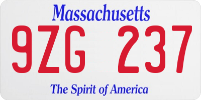 MA license plate 9ZG237