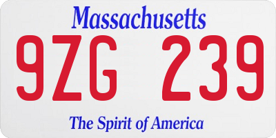 MA license plate 9ZG239